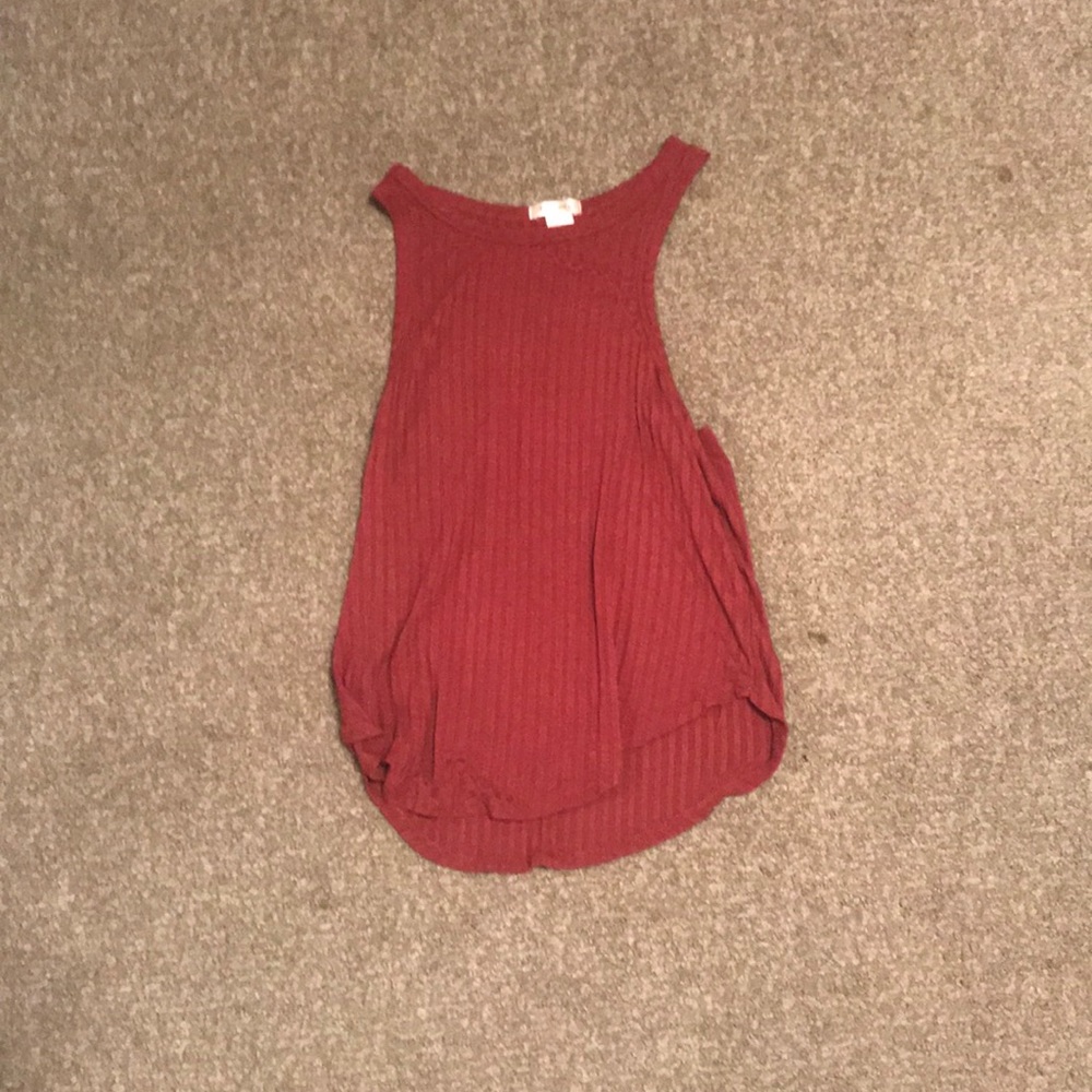 Red striped tank top.